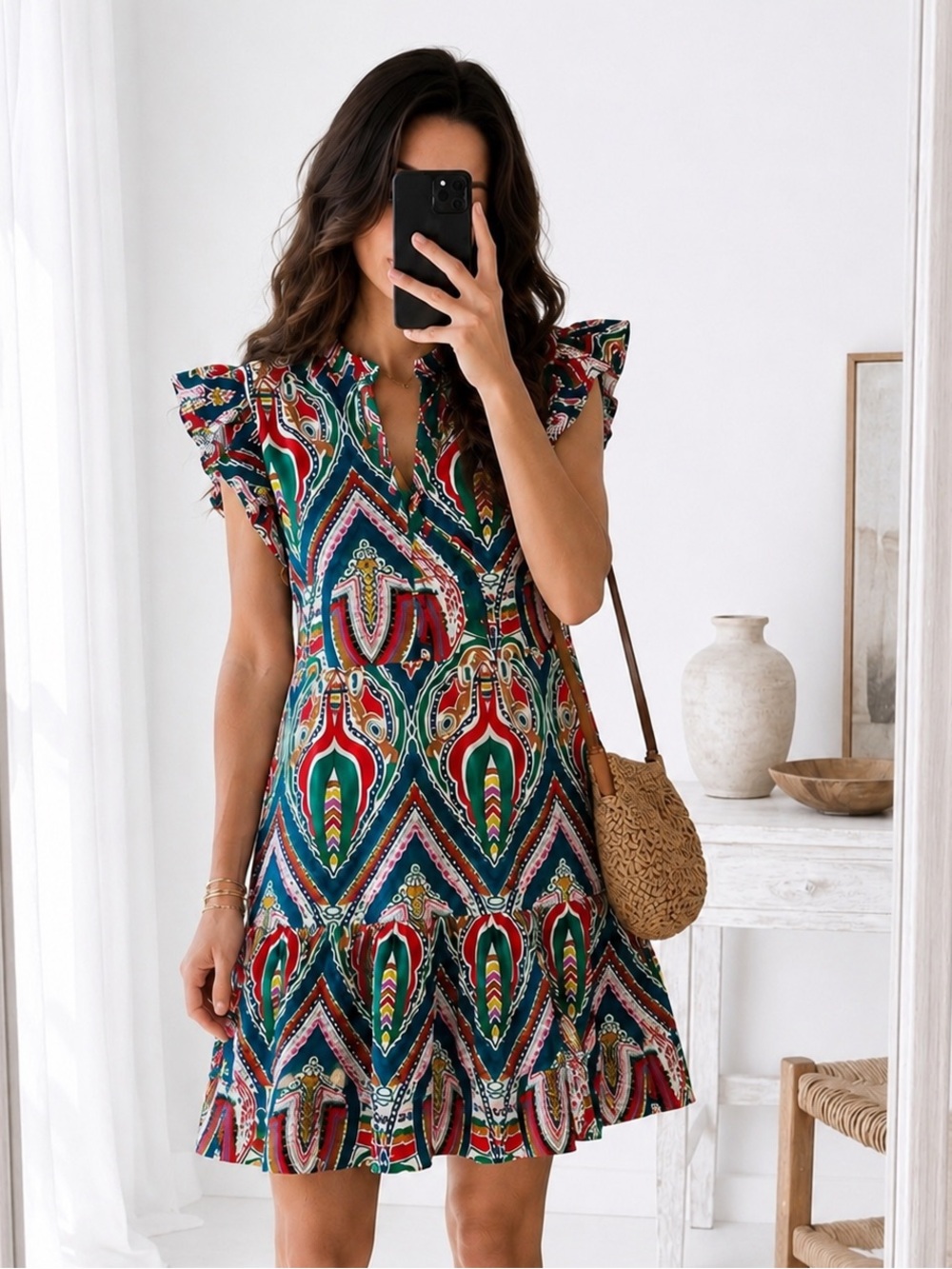 NWT BOHO CHIK Dress 100% Cotton Flutter Sleeve Summer Size S